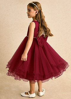 Azazie Lass Robe Demoiselle D'honneur Fillette Robe Trapèze en Tulle Arc Bourgogne image3