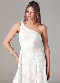 Azazie Ellianna Bridesmaid Dresses White A-Line One Shoulder Floral Burnout Dress image6
