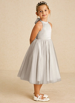 Azazie Dora Flower Girl Dresses Frost A-Line Bow Tulle Dress image3