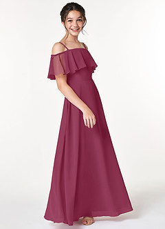 Azazie Maggie Junior Mulberry A-Line Off the Shoulder Chiffon Dress image4