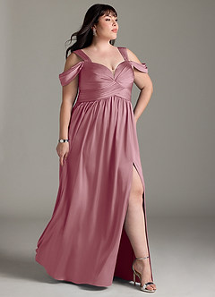 Azazie Lianne Bridesmaid Dresses Vintage Mauve A-Line Off the Shoulder Stretch Satin Dress image12