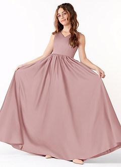 Azazie Hathaway Junior Dusty Rose A-Line Bow Matte Satin Dress image1