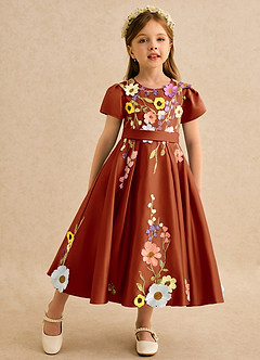 Azazie Haya Jurken voor bloemenmeisjes A-Lijn Jurk van Kant Paprika image3