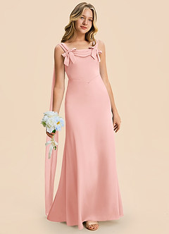 Azazie Chelsea Junior Powder Pink Sheath Pleated Stretch Satin Dress image3