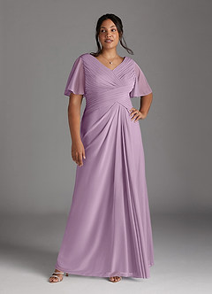 Azazie Emmeline Mother of the Bride Dresses Wisteria A-Line V-Neck Pleated Mesh Dress image9