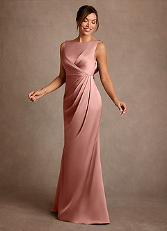 Azazie Baltimore 신부의 어머니 드레스 A라인 주름진 스트레치 새틴 플로어 길이 드레스 image3