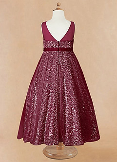 Azazie Siwa Flower Girl Dresses Burgundy A-Line Beaded Tulle Dress image6