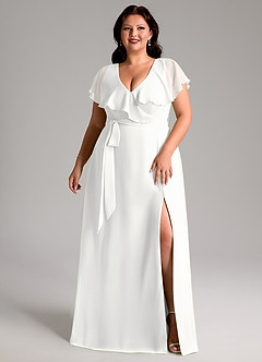 Azazie Lainey Bridesmaid Dresses White A-Line with Pockets Chiffon Dress image10