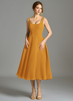 Azazie Amalie Bridesmaid Dresses Butterscotch A-Line Pleated Chiffon Dress image4