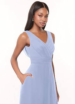 Azazie Karina Bridesmaid Dresses Ice A-Line Pleated Chiffon Dress image5