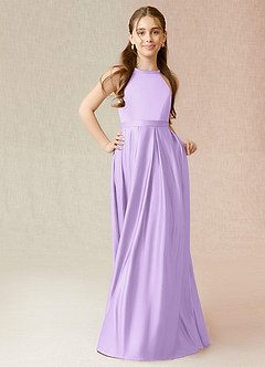 Azazie Arianthe Junior Lilac A-Line with Pockets Stretch Satin Dress image4