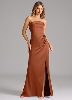 Azazie Aretha Robes de demoiselle d'honneur Robe Trapèze Convertible en Satin extensible Sans bretelle Rose De Cèdre image4