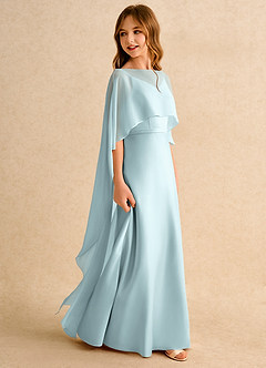 Azazie Fishie Girls Formal Sukienki dla dziewczynek sypiących kwiaty Linia A Matowy satynowy Długość podłogi Sukienka image6