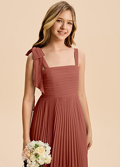 Azazie Rudy Junior A-Linie Plissee Chiffon Kleid Rotbraun image3