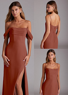 Azazie Saige Bridesmaid Dresses Auburn A-Line Off the Shoulder Chiffon Convertible Dress image10