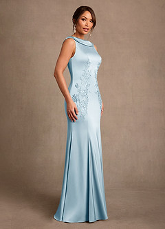 Azazie Franny vestidos de madre de la novia Vestido de Azul Cielo de Satén Elástico de Corte Recto con Encaje image3