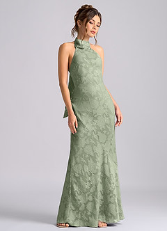 Azazie Velli Jurken voor bruidsmeisjes Jurk van Bloemen Burn-out met Zeemeermin Hoge Kraag Agave image5