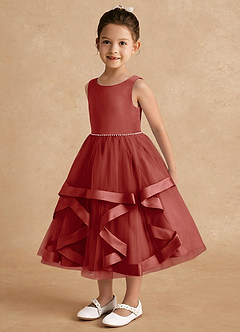 Azazie Posy Blumenmädchenkleider A-Linie Mit Perlen Tüll Kleid Terrakotta image3