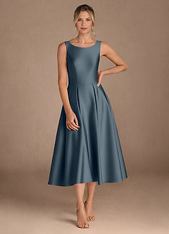 Azazie Fulton Mother of the Bride Dresses Twilight A-Line Pleated Stretch Satin Dress image4