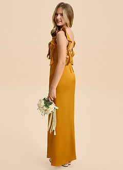 Azazie Jessamine Junior Butterscotch A-Line Ruched Stretch Satin Dress image5