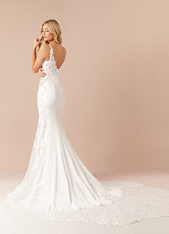 Azazie Estephanie Robes de mariée Robe Sirène en Crêpe Élastique Paillettes Blanc De Diamant image4