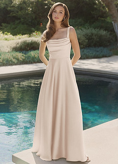 Azazie Shaude Bridesmaid Dresses White Alabaster A-Line Pleated Stretch Satin Dress image4