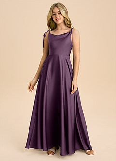 Azazie Popsy Junior Plum A-Line Bow Stretch Satin Dress image2