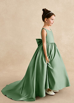 Azazie Mimia Flower Girl Dresses Matcha A-Line Bow Matte Satin Dress image1