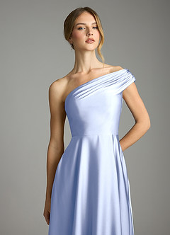 Azazie Melanie 신부 들러리 드레스 A라인 오프 더 숄더 스트레치 새틴 바닥 길이 드레스 image6