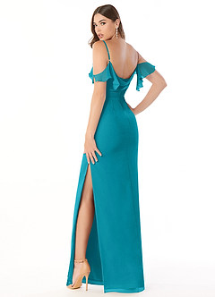 Azazie Emeralda Bridesmaid Dresses Jade Sheath Off the Shoulder Chiffon Dress image4