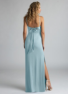 Azazie Mai Bridesmaid Dresses Moody Blue Sheath Pleated Stretch Satin Dress image2