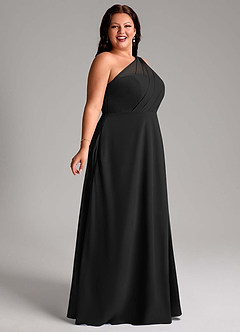 Azazie Phaedra Bridesmaid Dresses Black A-Line One Shoulder Chiffon Dress image3
