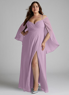 Azazie Cienna Bridesmaid Dresses Wisteria A-Line Off the Shoulder Chiffon Dress image7