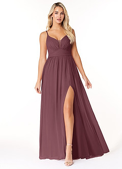 Azazie Rayna Bridesmaid Dresses Sangria A-Line V-Neck Pleated Chiffon Dress image1