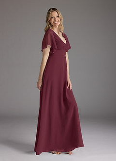 Azazie Alessa Mère de la mariée Robes Robe Trapèze en Mousseline de soie Col V plissé Cabernet image6