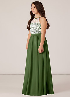 Azazie Fahari Junior Olive A-Line Lace Chiffon Dress image3