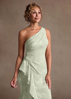 Azazie Galinda Klänningar till brudens mor Klä Tubklänning i Blommig Jacquard Ena axeln Dusty Sage image7