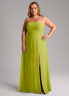 Azazie Wren Vestidos de damas de honor Vestido de Hierba De Limón de Gasa de Corte en A Convertible con Corte Lateral image14