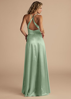 Azazie Davis Robes de demoiselle d'honneur Robe Trapèze en Satiné métallisé Plissée Matcha image3