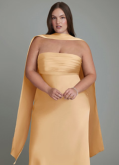 Azazie Saylor Abiti da Damigella Abito Sirena in Raso Elasticizzato Senza Spalline Oro image18