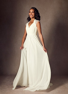 Azazie Cersei Wedding Dresses Cream A-Line Pleated Chiffon Dress image3