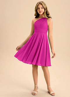 Azazie Charlize Junior Fuchsia A-Line Pleated Chiffon Dress image1