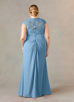 Azazie Birdie vestidos de madre de la novia Vestido de Azul Acero de Gasa de Corte En A con Lentejuelas Reina Ana image8