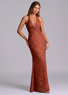 Azazie Valerie Jurken voor bruidsmeisjes Jurk van Bloemen Burn-out met Zeemeermin Geplooid Terracotta image5