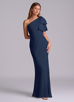 Azazie Yuanna Bridesmaid Dresses Dark Navy Mermaid One Shoulder Chiffon Dress image3