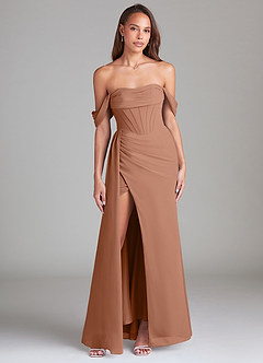 Azazie Amyra Brautjungfernkleider Wandelbar Etui Schulterfrei Chiffon Kleid Bronzer image1