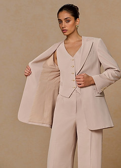 front Margaret Gelbbraun Blazer aus Baumwoll-Leinen-Mischgewebe