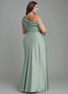 Azazie Emerson Jurken voor bruidsmeisjes Jurk van Stretch Satijn met Zeemeermin Off-shoulder Agave image9