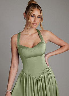 Azazie Francis Robes à essayer chez vous Robe Trapèze en Satin extensible Corset Agave image4