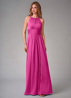 Azazie Bonnie Bridesmaid Dresses Fuchsia A-Line Pleated Stretch Satin Dress image6